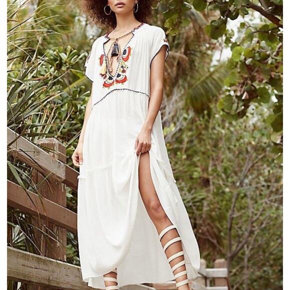 Free People Womens Daisy Fields Maxi Dress Size XS Boho Embroidered Floral White - Picture 2 of 11